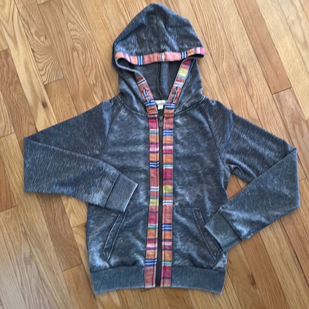 Vintage Havana Zip Up Hoodie with colorful trim~Girls sz. XL(16)